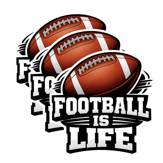 Football is Life Vinyl Decal Sticker, 3 Pack, 3 Inch Athletic Design for Car, Laptop, Cooler, Tumbler etc