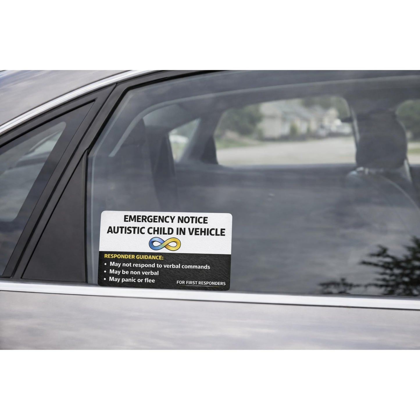 SafetyAlert Emergency Notice Autistic Child in Vehicle Sticker, 8 x 3 Inch, 2 Pack, Window Decal with First Responder Guidance, Safety Communication Tool