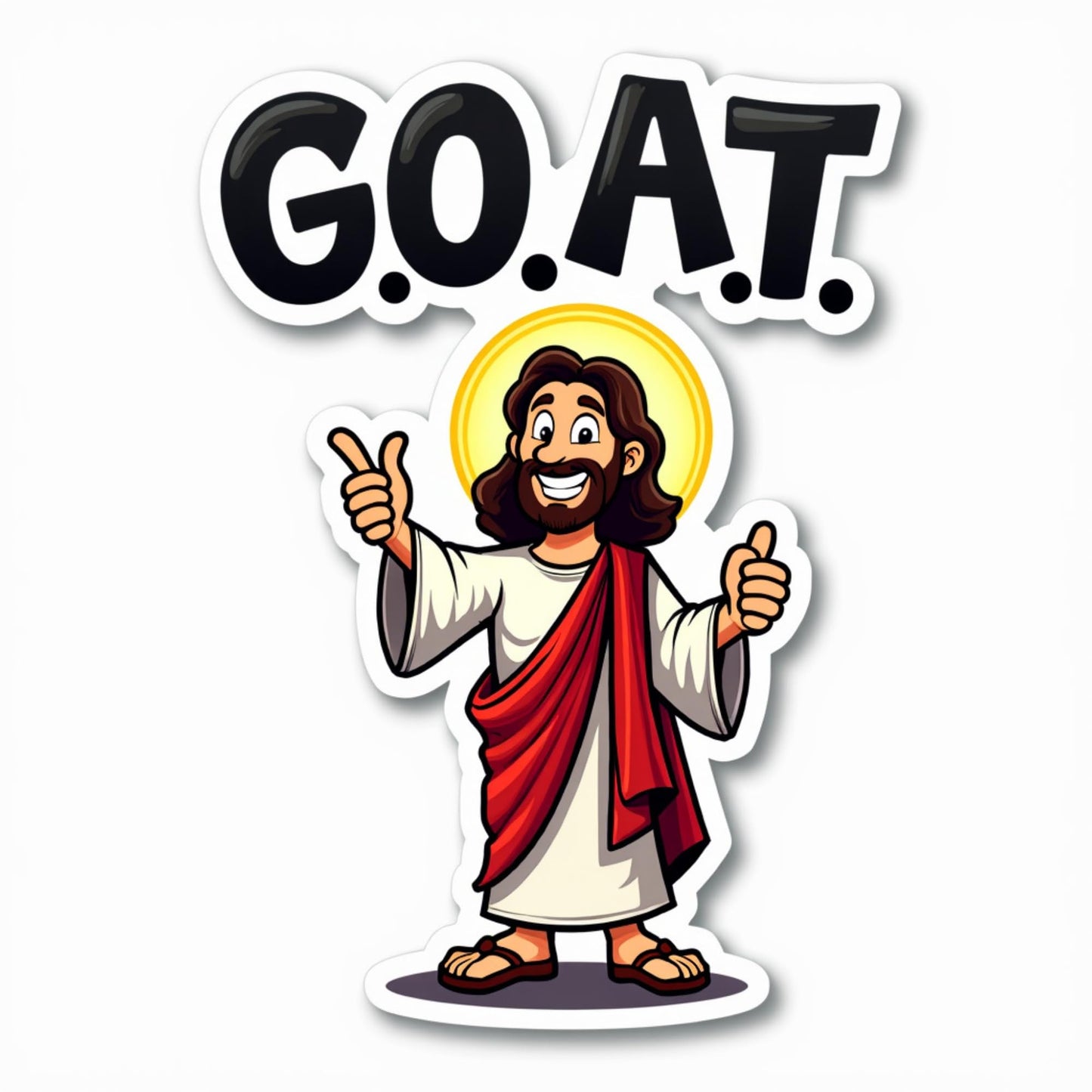 Jesus G.O.A.T. Sticker - Cartoon Christ with Halo Vinyl Decal (3 Inch)