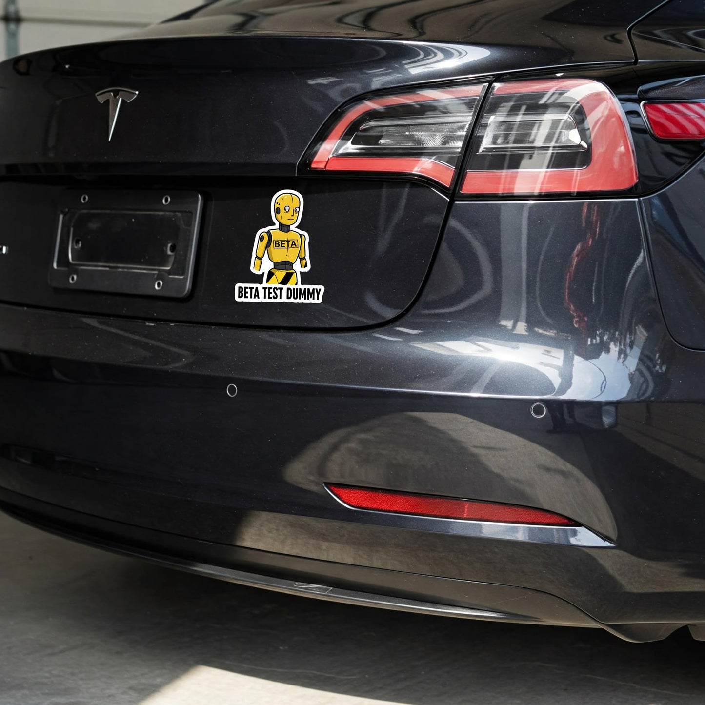 “Beta Test Dummy” Funny Tesla Vinyl Bumper Sticker Decal – Anti Elon Car Bumper Vinyl Sticker - 5" x 3.5" for Tesla Owners
