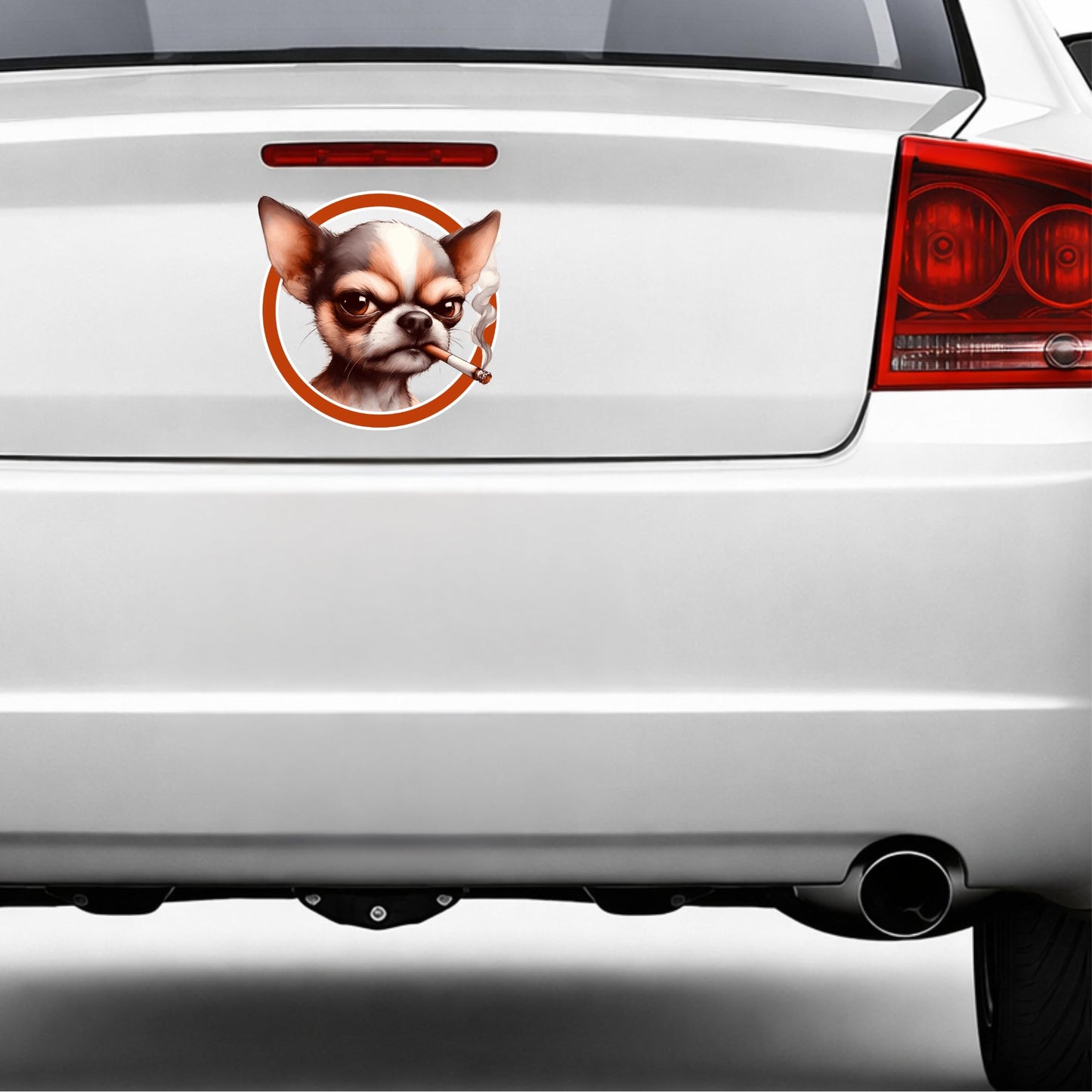 Funny Smoking Chihuahua Vinyl Decal, 6 Inch, Angry Dog Bumper Sticker for Cars, Trucks, Laptops, Windows