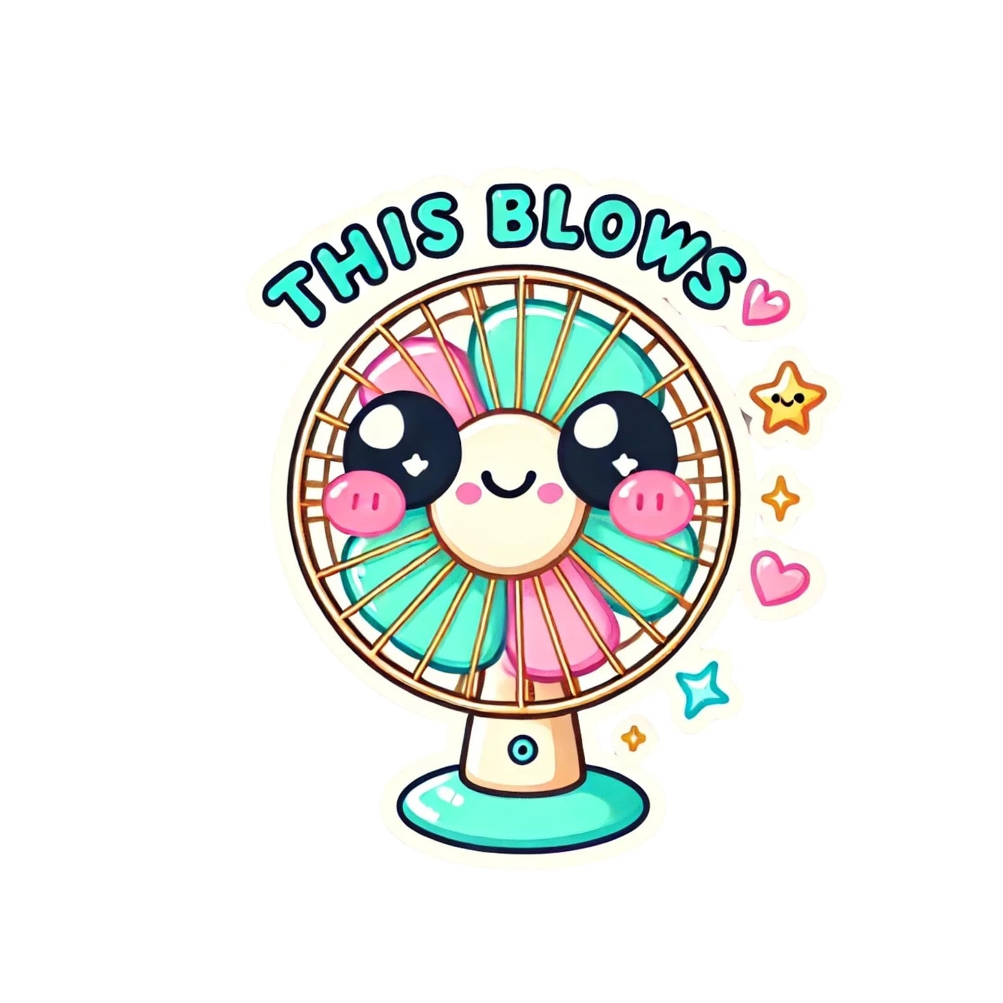 Kawaii Fan Sticker – “This Blows” Cute Retro Decal Sticker for Laptops, Water Bottles, and More! (3 Inch)