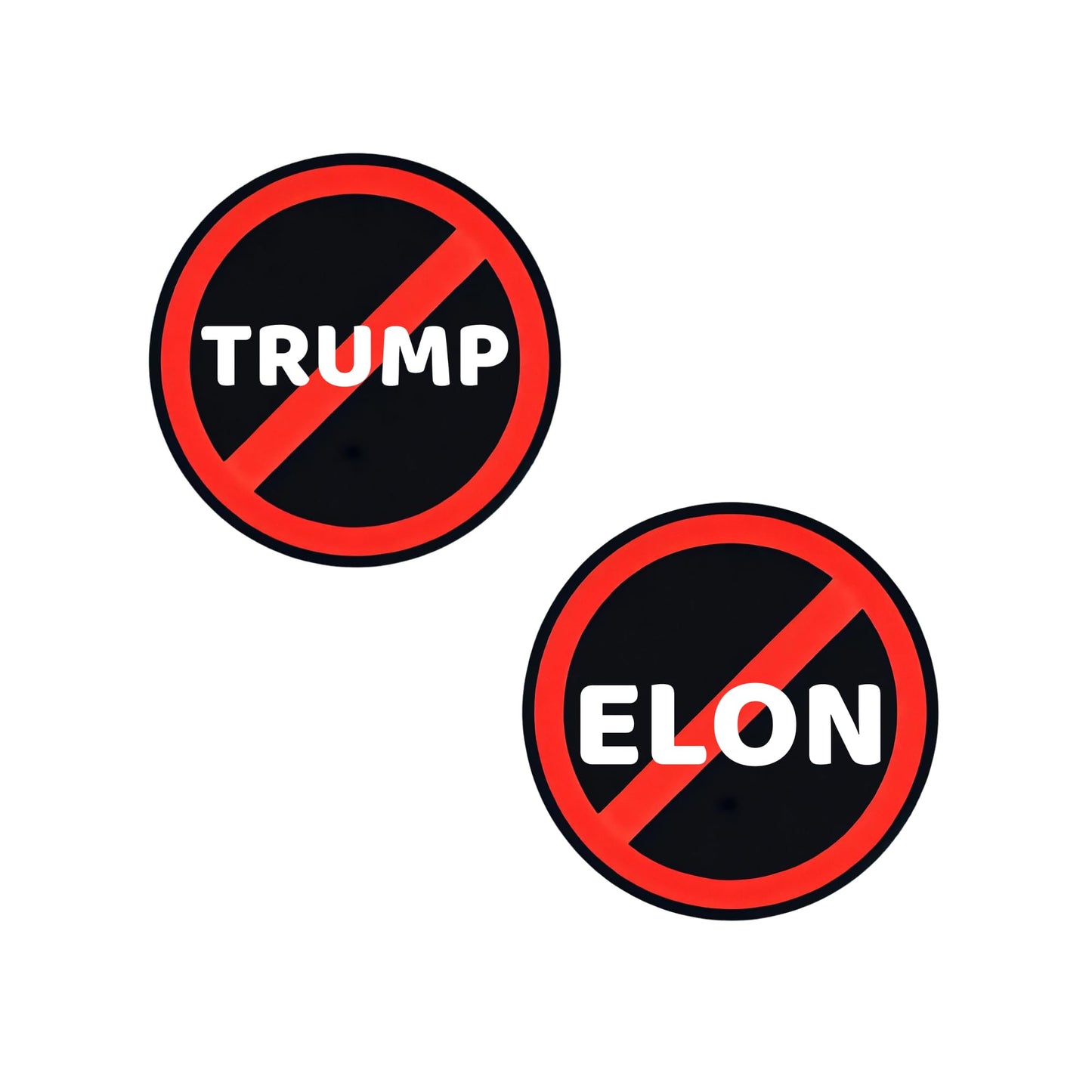 Anti Elon NO Elon Musk and Anti Trump No Trump Set - 4 inch Round Vinyl Stickers for Tesla Owners Window or Car Window Sticker