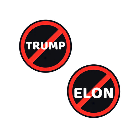 Anti Elon NO Elon Musk and Anti Trump No Trump Set - 4 inch Round Vinyl Stickers for Tesla Owners Window or Car Window Sticker
