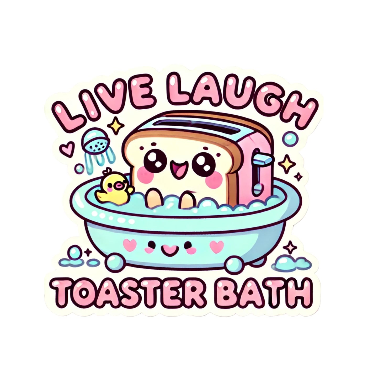 Cute Toaster Bath Vinyl Sticker, Kawaii Design, Pink and Blue Pastel Colors