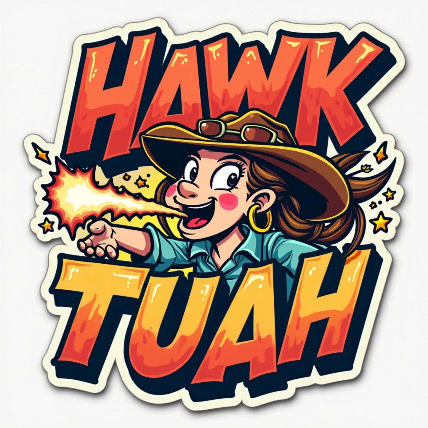 Hawk Tuah Cartoon Cowgirl Vinyl Sticker, Retro Design, Decorative Decal for Laptops and Water Bottles