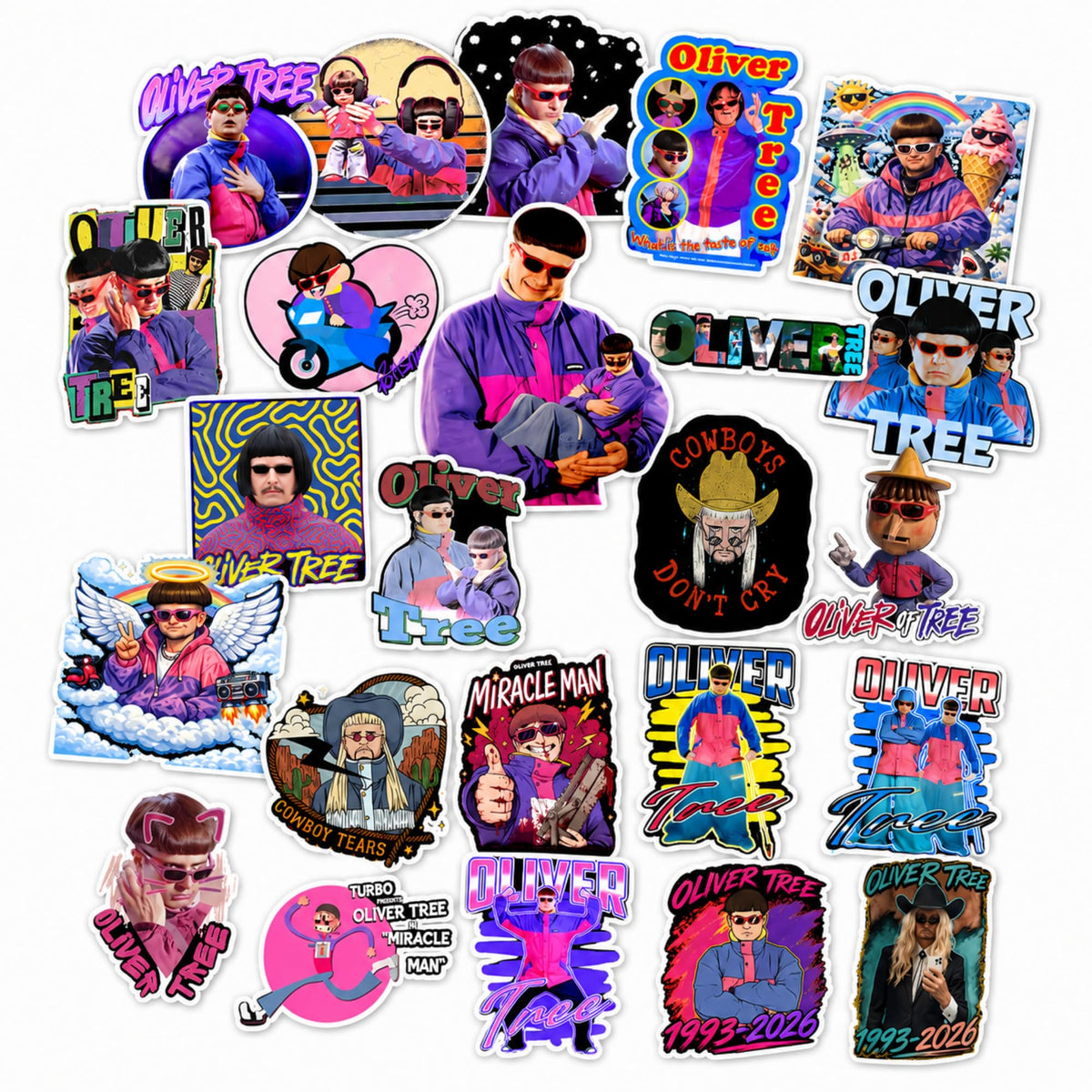Oliver Tree Vinyl Sticker Pack, 25 Unique Designs, 2 Inch Each