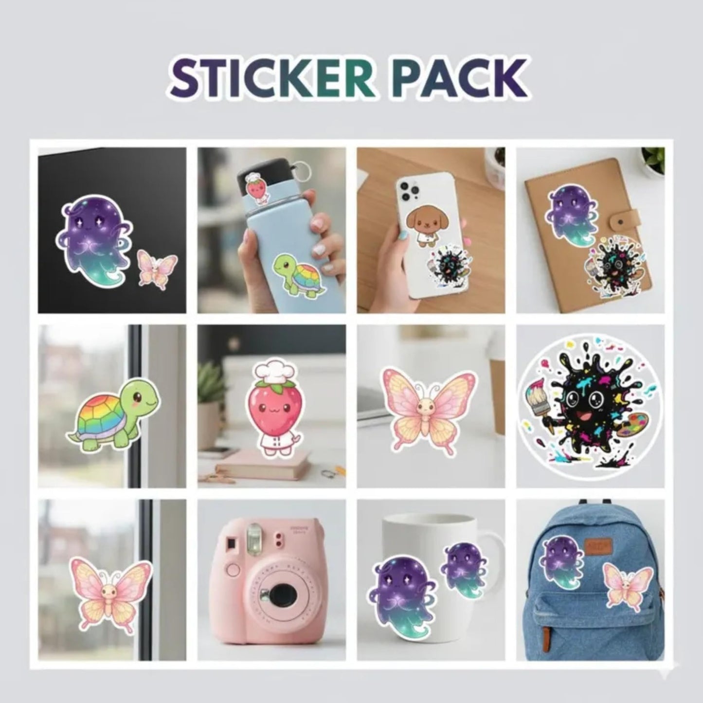 Cute Kawaii Sticker Pack, 120 Piece Adorable Cartoon Vinyl Stickers, UV Resistant Premium Decals for Laptop, Water Bottle, Journal, Phone