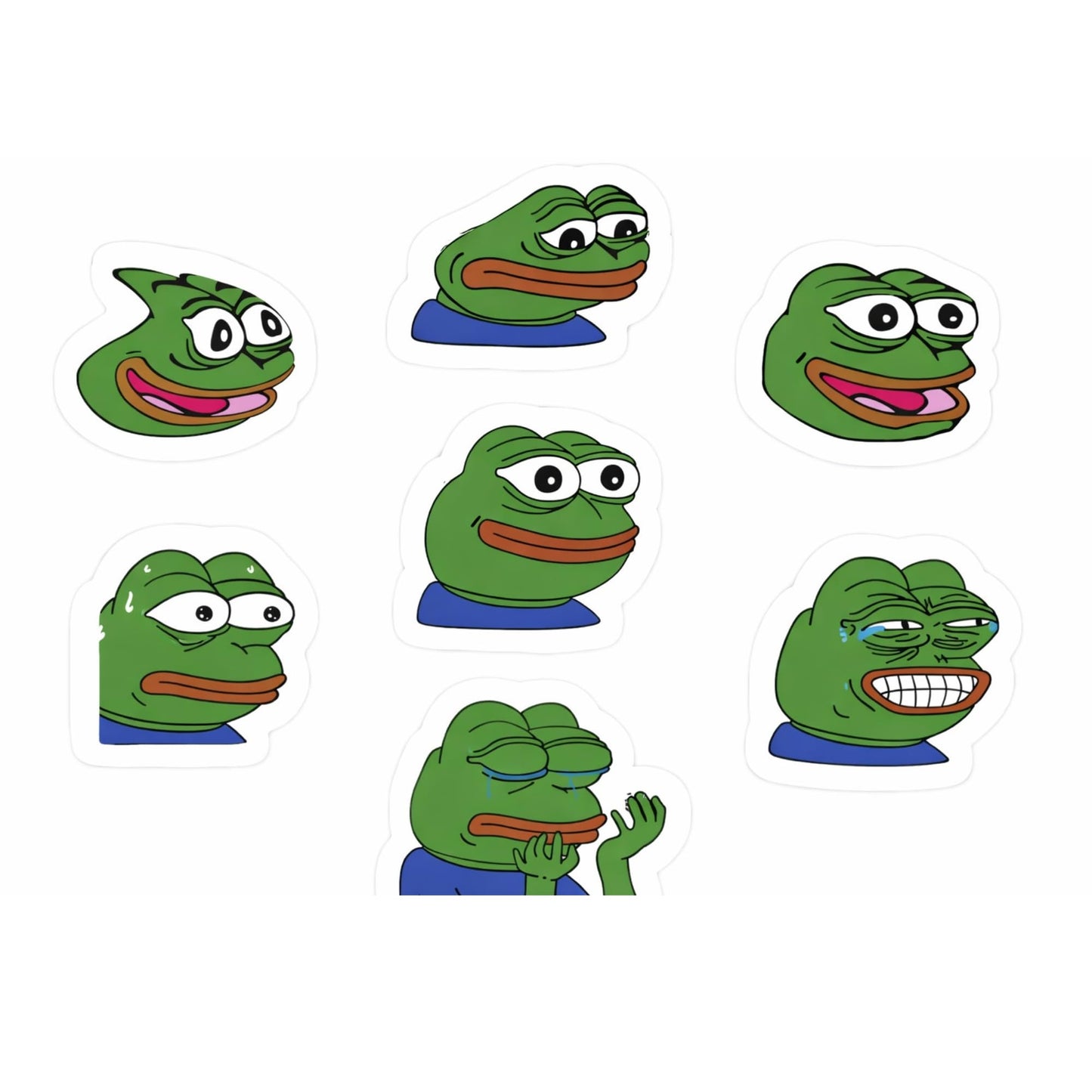 Pepe The Frog Meme Sticker Pack, 8 Reaction Faces, 3 Inch Vinyl Decal Stickers for Laptops, Tumblers and Phone