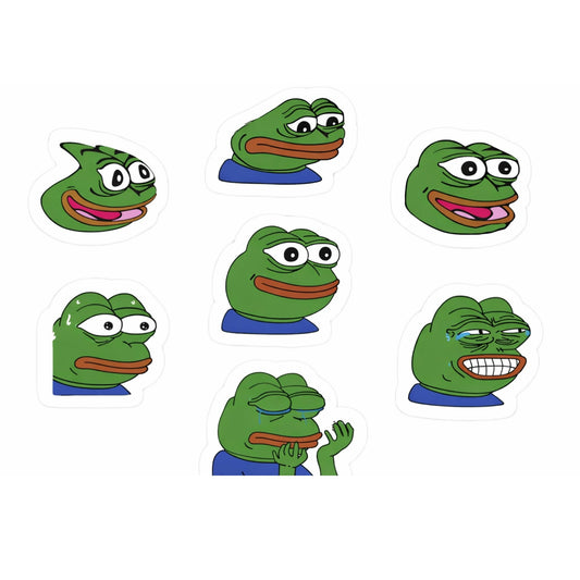 Pepe The Frog Meme Sticker Pack, 8 Reaction Faces, 3 Inch Vinyl Decal Stickers for Laptops, Tumblers and Phone