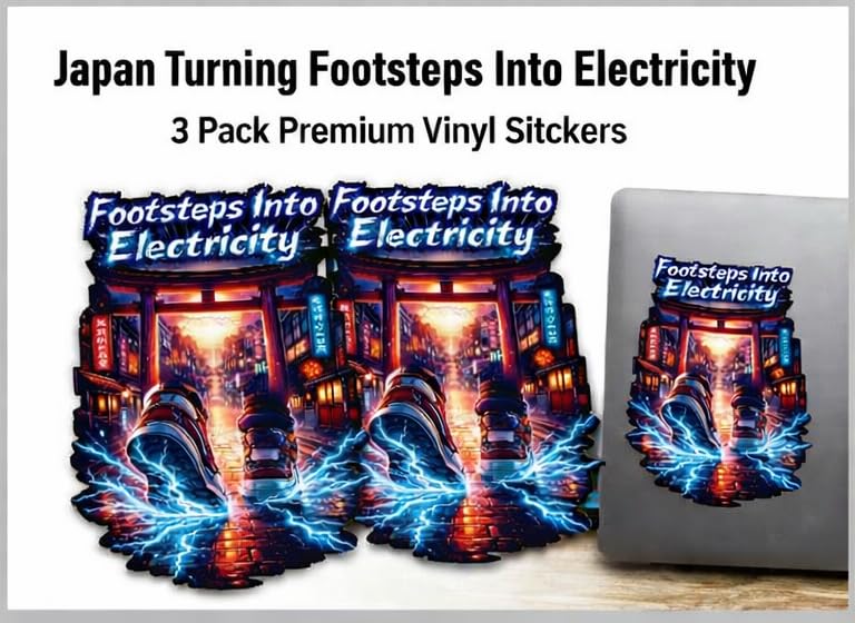 Japan Turning Footsteps Into Electricity Sticker 3 Pack 3 Inch Waterproof Vinyl Decals Tokyo Street Energy Art RockPaperStikrz