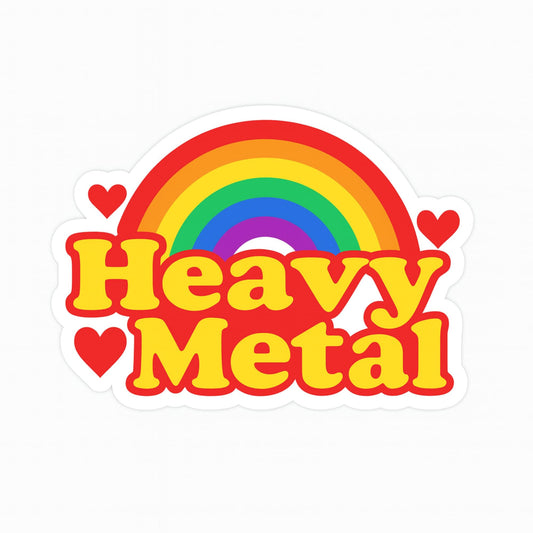 Heavy Metal Rainbow Retro Sticker, 5 Inch Vinyl Decal, 70s Style Design with Hearts, Waterproof for Car, Laptop, Tumbler, Notebook or Bumper Sticker