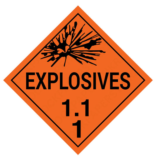 Explosives 1.1 Hazard Class 1 Placard – 10.75” Cast Vinyl Safety Label – DOT-Compliant Industrial Grade Truck & Warehouse Sign – UV Laminated, Waterproof, Fade-Resistant (Single)