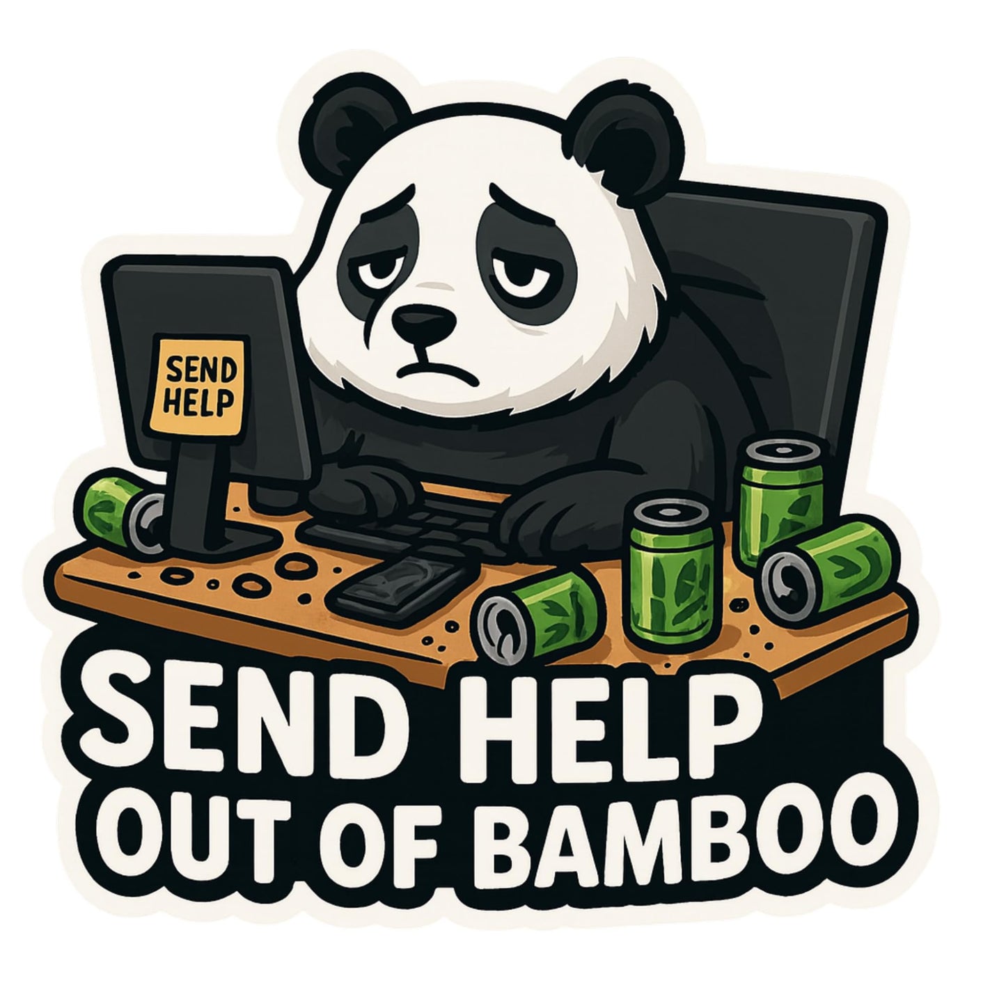 Send Help, Out of Bamboo – Funny Work Panda Sticker for Office or Desk 5 inch Decal