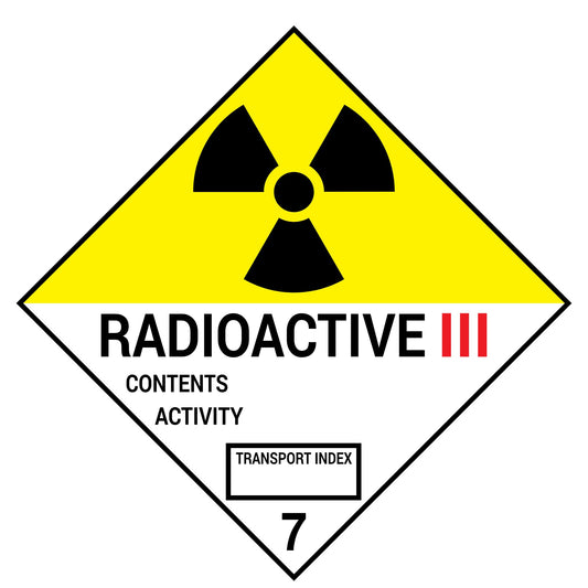 Radioactive III Class 7 Placard – 10.75” Hazard Warning Label – Yellow & White Split Diamond Safety Sticker for Transport & Warehouse Use – Industrial Grade Cast Vinyl with UV Laminate