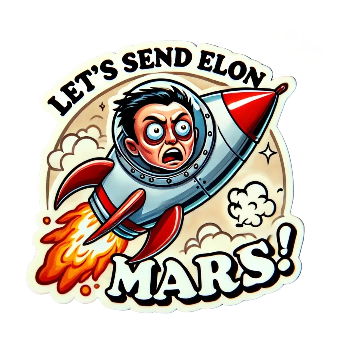 Let's Send Elon to Mars Vinyl Sticker, Cartoon Rocket Ship Design, Humorous Space Theme by PaperRockStikrz