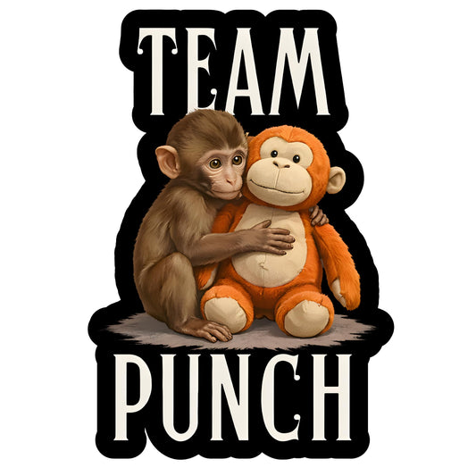 Team Punch Funny Viral Meme Monkey Waterproof Vinyl Sticker, Laptop Water Bottle Tumbler Decal, 3 Inch or 5 Inch, Single or 3 Pack