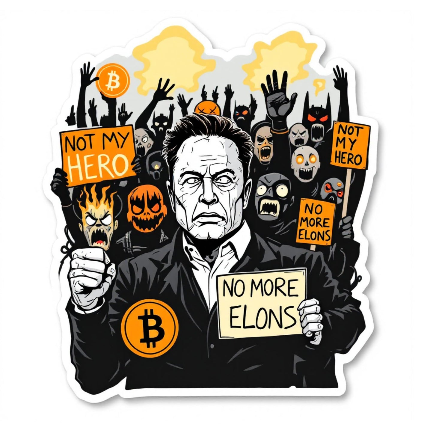 Anti Elon Musk Vinyl Sticker, Bitcoin Theme, 3-Pack, Vinyl Decal for Laptops and Water Bottles