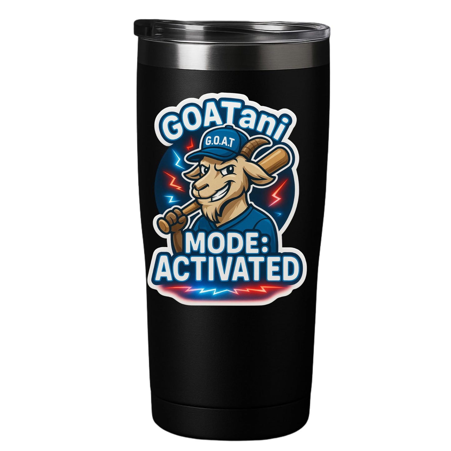 GOATani Mode Activated Vinyl Sticker – 5" Die-Cut Decal with Cool Cartoon Goat, Baseball Bat, G.O.A.T. Hat – Sports Gaming Hype Collectible