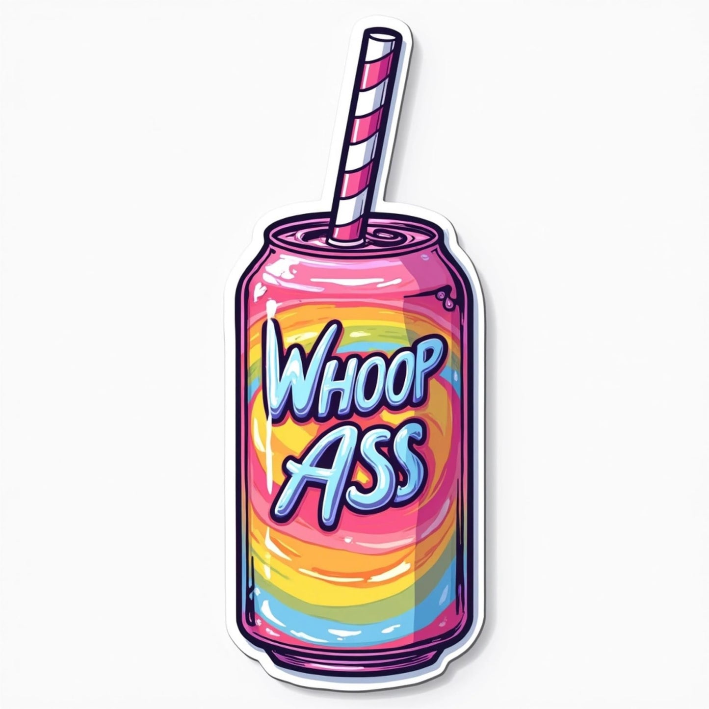 Whoop Ass Soda Can Sticker Set, Rainbow Design, Pack of 6, Vinyl Stickers (3 Inch)