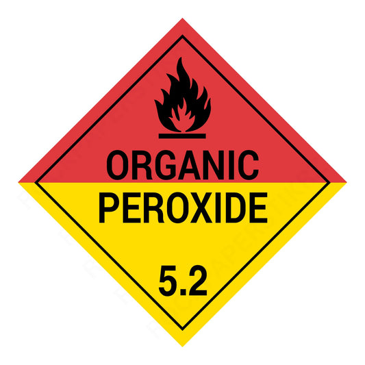 Organic Peroxide Class 5.2 Placard – 10.75” Hazard Warning Label – Red & Yellow Split Diamond Safety Sticker for Transport & Warehouse Use – Industrial Grade Cast Vinyl with UV laminate