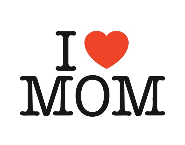 I Love Mom Vinyl Decal Sticker, 3 x 2 inches, Black and Red Heart Design