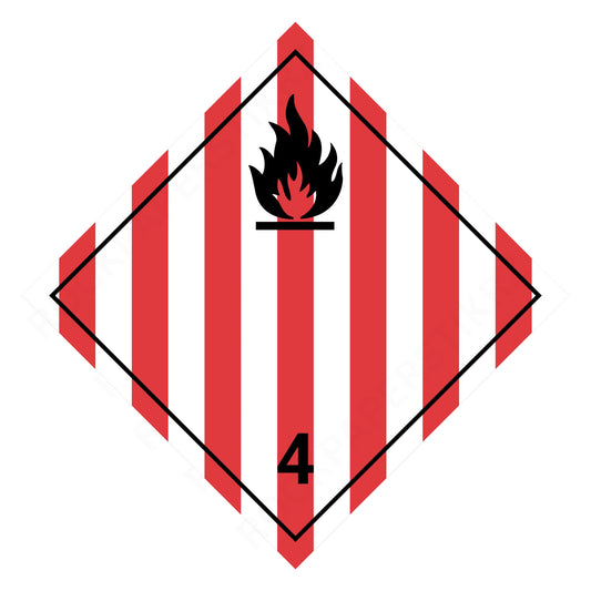 Flammable Solid Class 4 Placard – 10.75” Hazard Warning Label – Red and White Striped Diamond Safety Sticker for Transport & Warehouse Use – Industrial Grade Cast Vinyl with UV Overlaminate