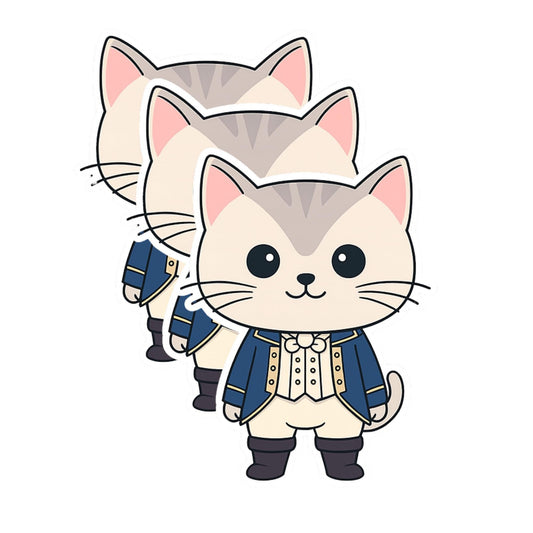 Cute Alexander Hamilton Cat Sticker, 3 Inch Die Cut Vinyl Decal, Multicolor Cartoon Style, Water Resistant for Laptops Water Bottles