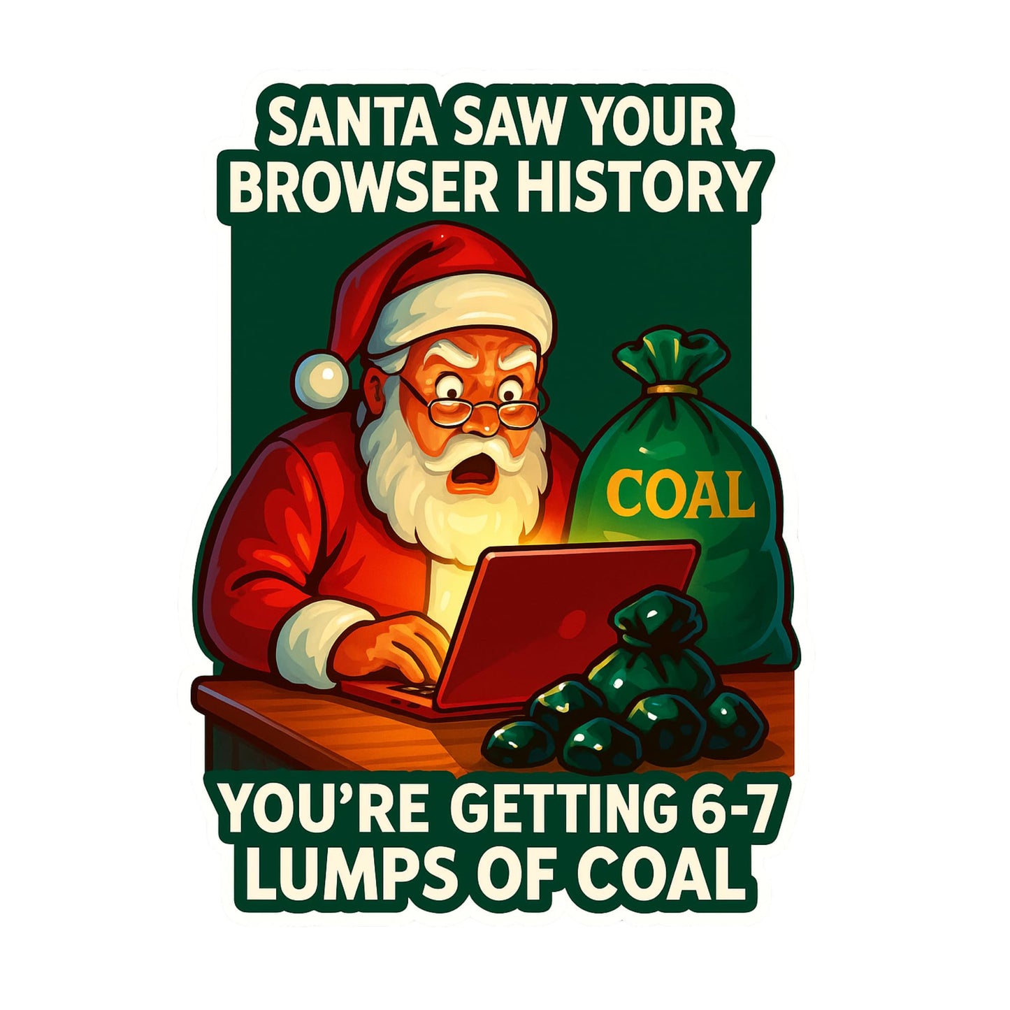 RockPaperStikrz Santa Browser History Christmas Stickers, Funny Holiday Gag Gift, 3-Inch Gloss Vinyl Decals, 4 Pack