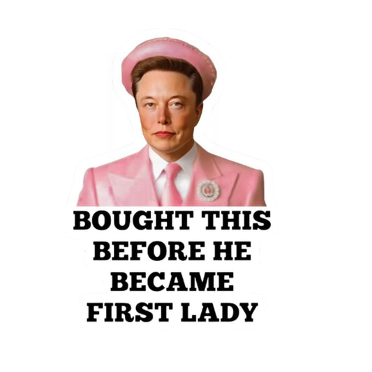 Humorous First Lady Vinyl Elon Musk Sticker, Pink Suit Design, 4 Inches Tall, Glossy Decal Sticker by RockPaperStikrz
