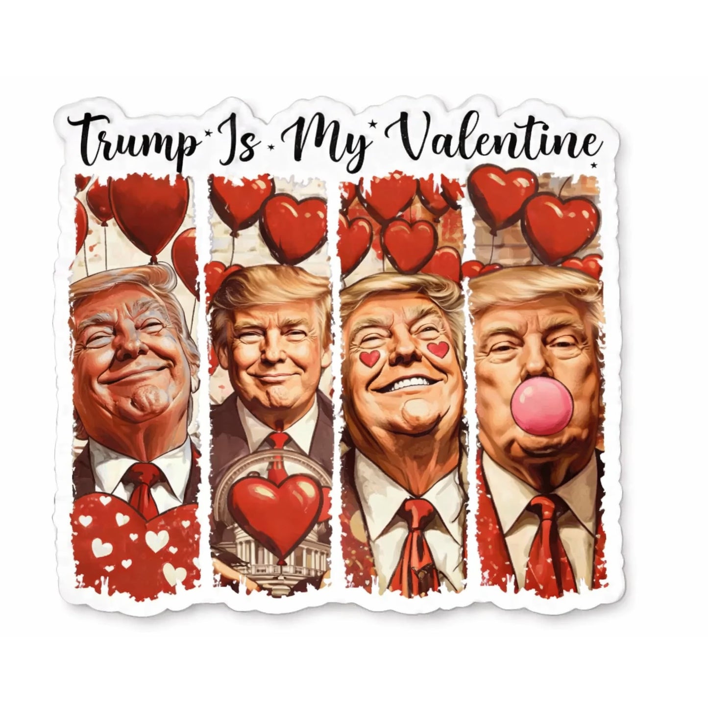Trump is My Valentine Political Sticker, 5 Inch Premium Vinyl Decal, Red Hearts Design, Conservative Humor Theme, Removable Adhesive