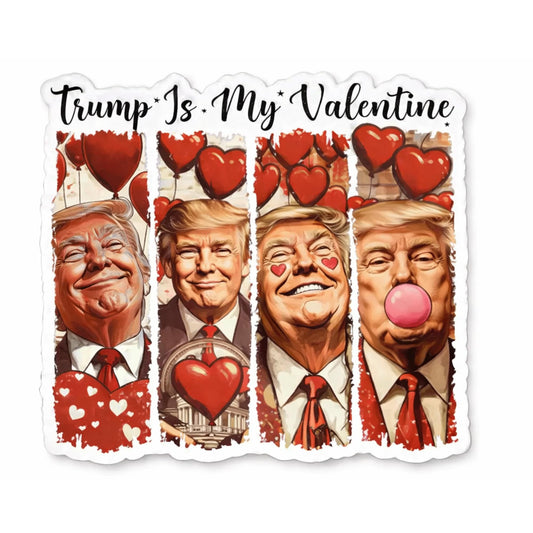 Trump is My Valentine Political Sticker, 5 Inch Premium Vinyl Decal, Red Hearts Design, Conservative Humor Theme, Removable Adhesive
