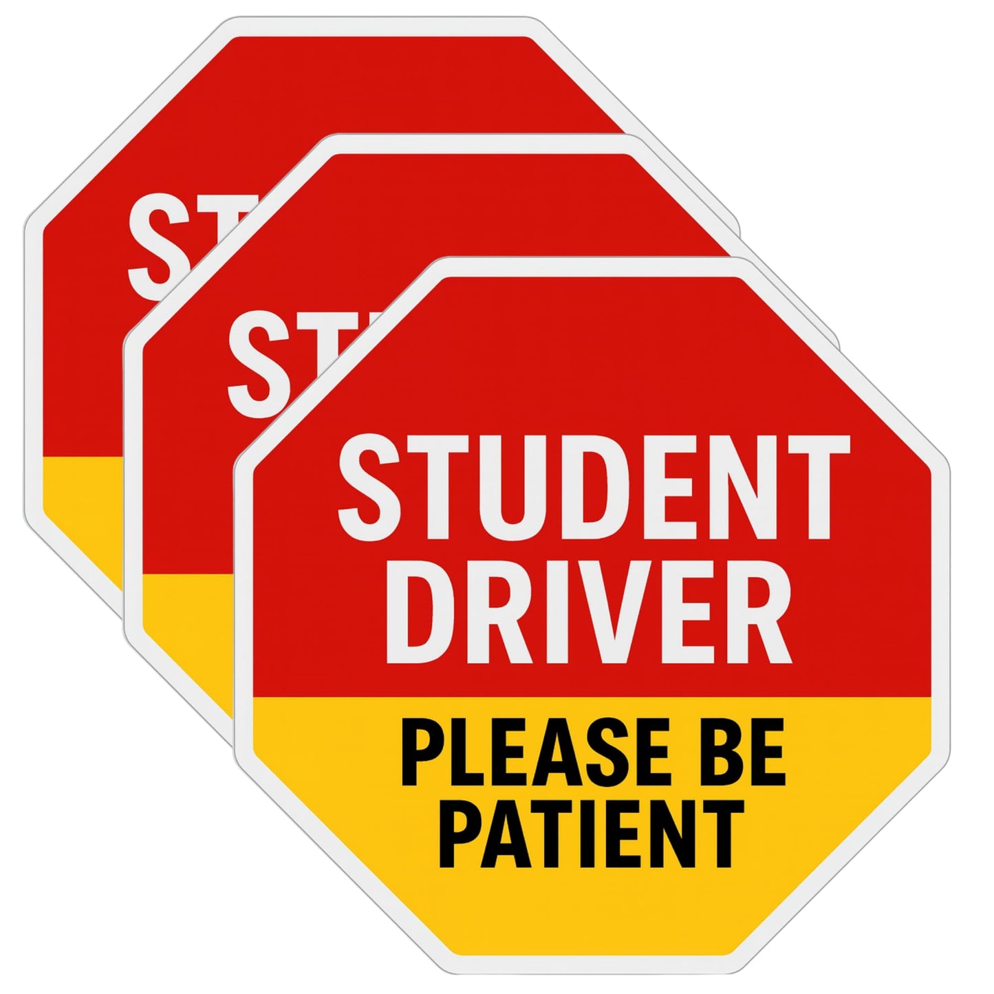 Student Driver Bumper Magnet Stop Sign 3 Pack – Commercial-Grade Car Magnets | 7-Year UV Fade-Proof, Weather-Resistant Vinyl | High-Visibility Safety Decal for Vehicles | 7 Inch | Strong Magnetic Grip
