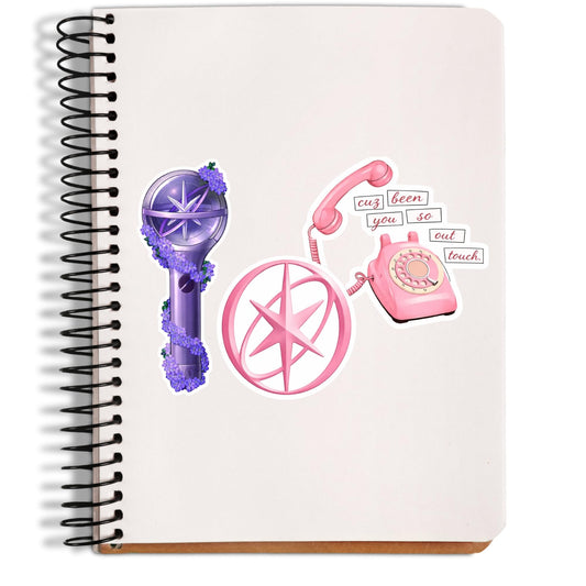 Cute Pink & Purple Aesthetic Vinyl Stickers, 3 Inch Multicolor Decorative Stickers, Retro Phone Magical Wand Star Symbol, Laptop Water Bottle Decals