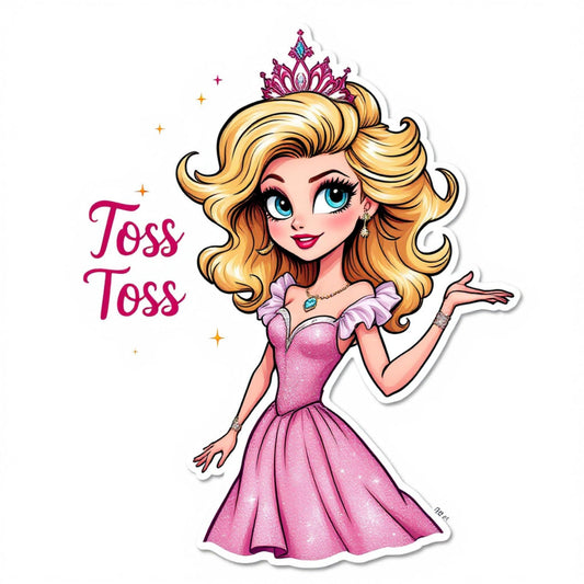 Wicked Musical Toss Toss Princess Sticker, Pink Glitter Dress Design, 3 x 2.5 inches
