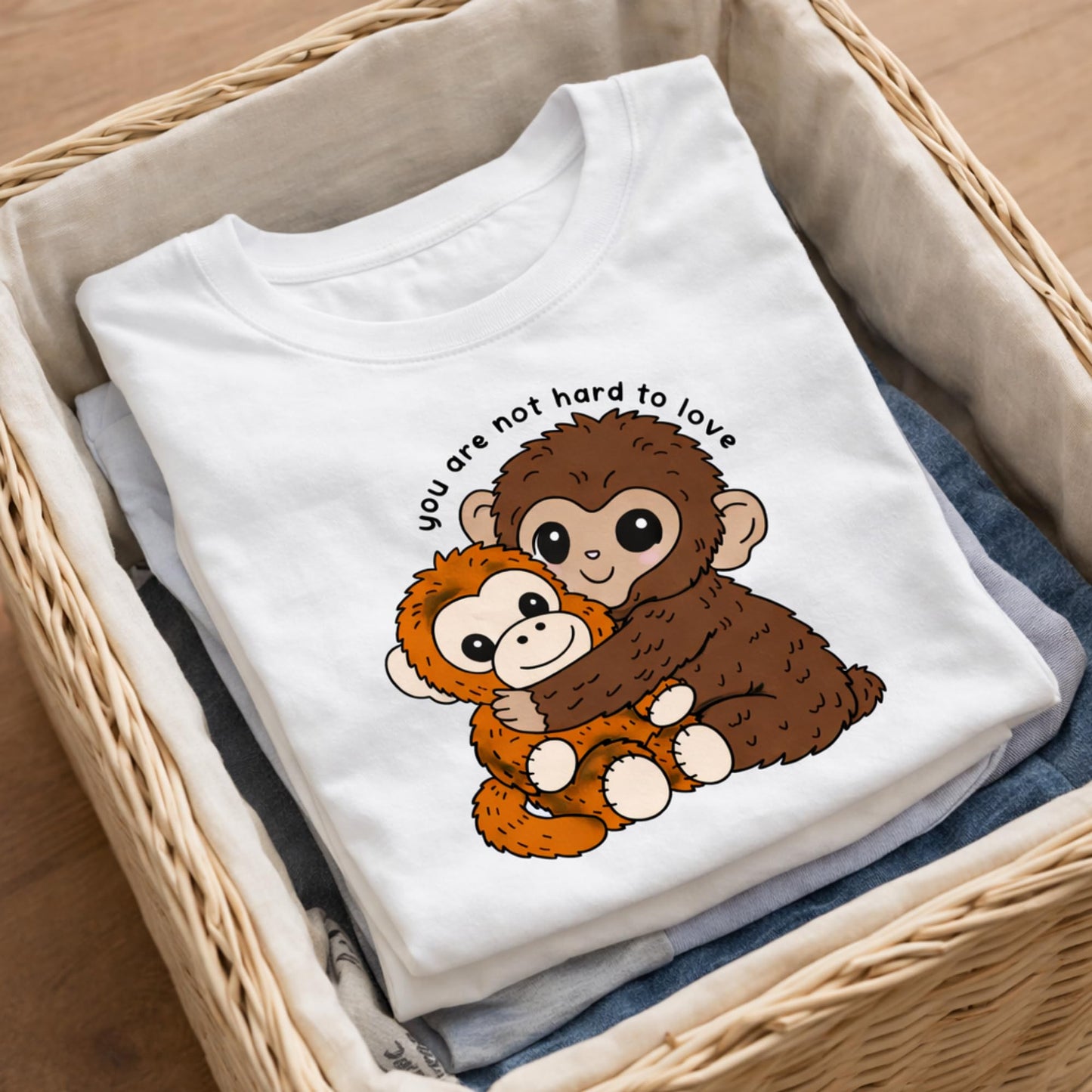 You are Not Hard to Love Monkey T Shirt Cute Mental Health Affirmation Shirt Kawaii Monkey Hug Graphic Tee Funny White