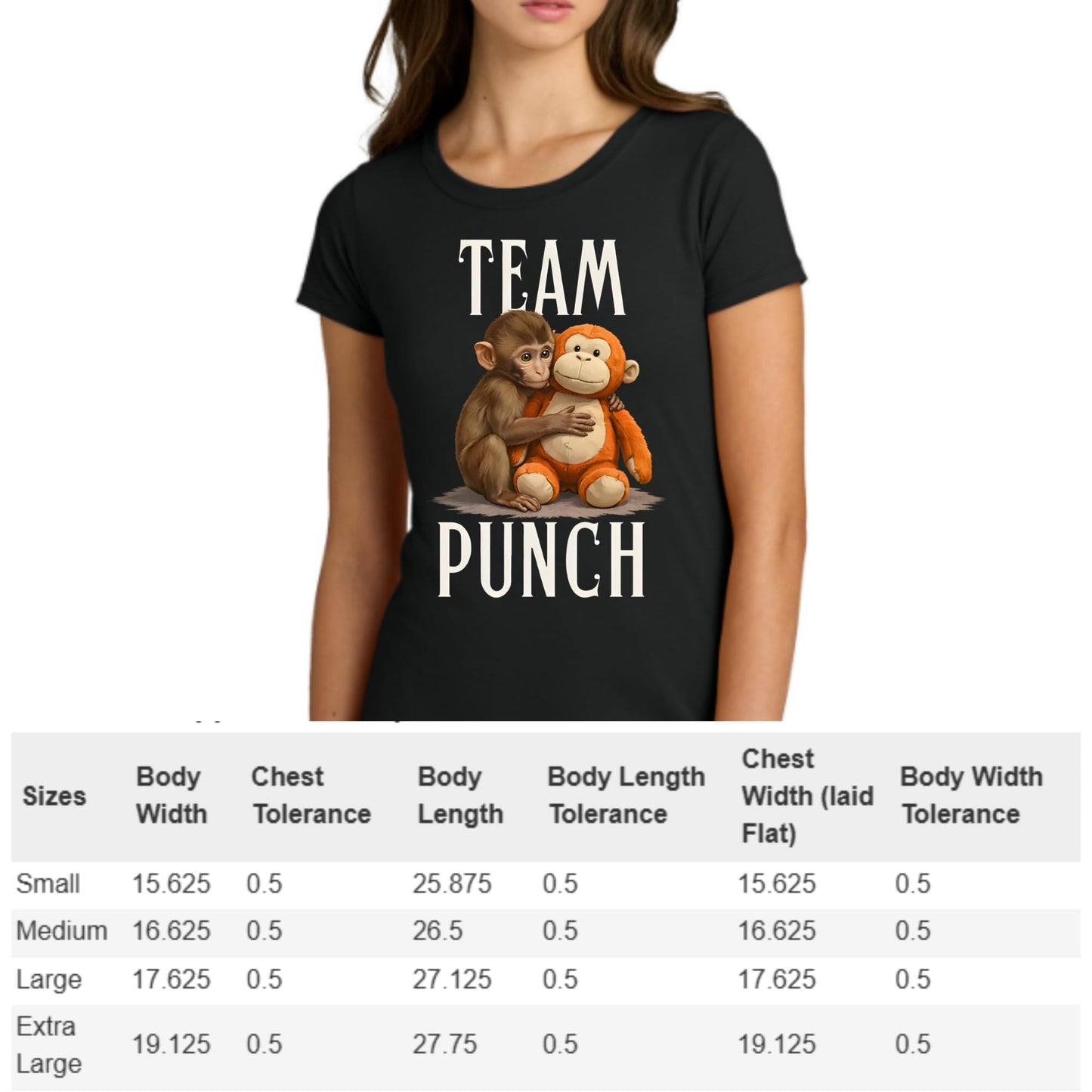 RockPaperStikrz Team Punch The Monkey Shirt Women Graphic Tee 60/40 Poly Cotton Black T Shirt