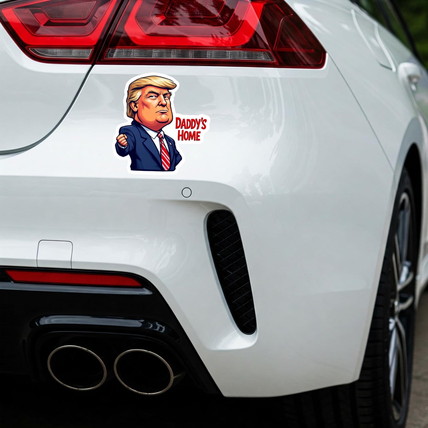 Daddy’s Home Donald Trump Vinyl Bumper Sticker – Custom Size Trump Cartoon Vinyl Sticker for Windows, Laptops, Tumblers, Notebooks, or Toolboxes