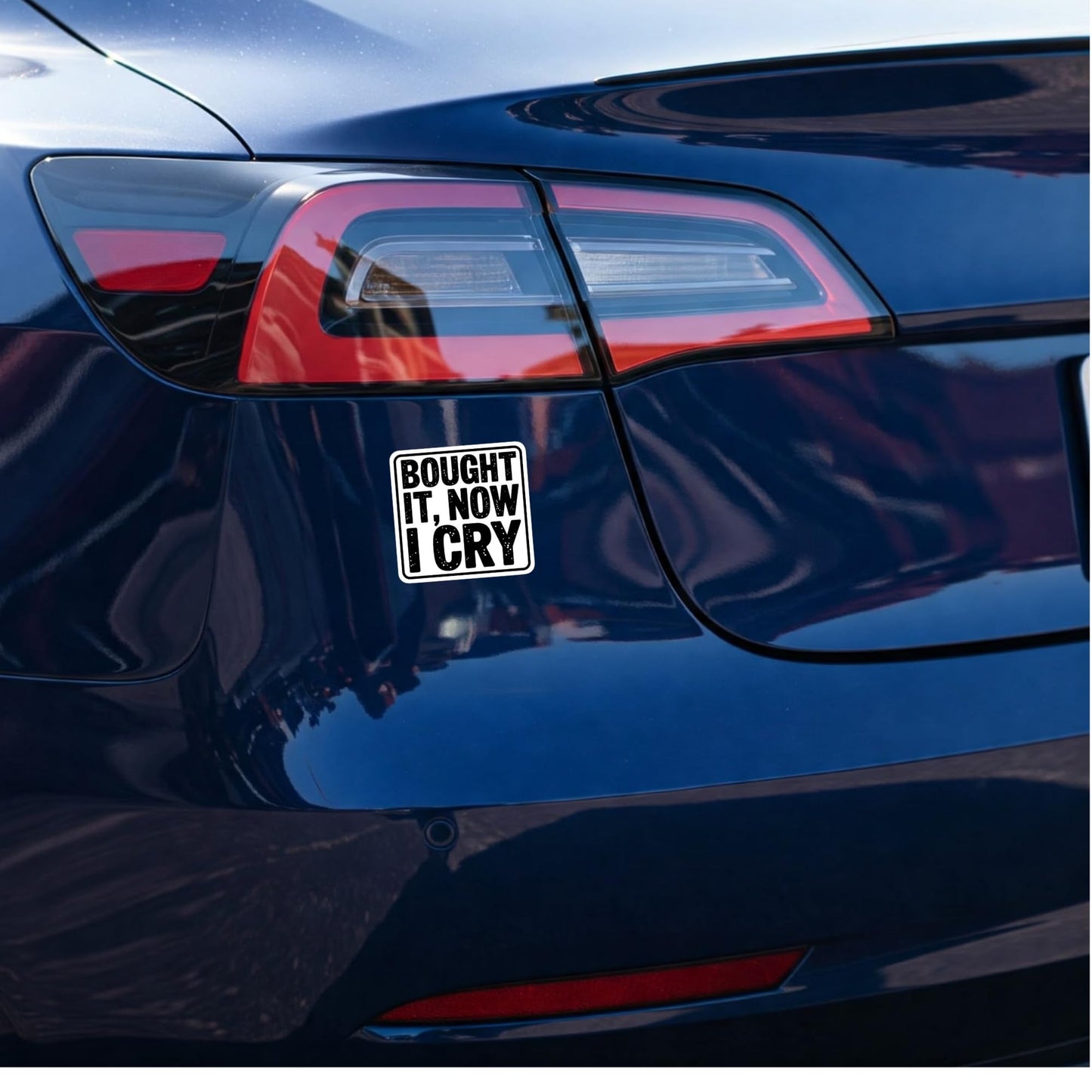 Funny Car Sticker, Bought It, Now I Cry Bumper or Window Sticker Perfect for Anti-Elon Tesla Drivers! (5 Inch)