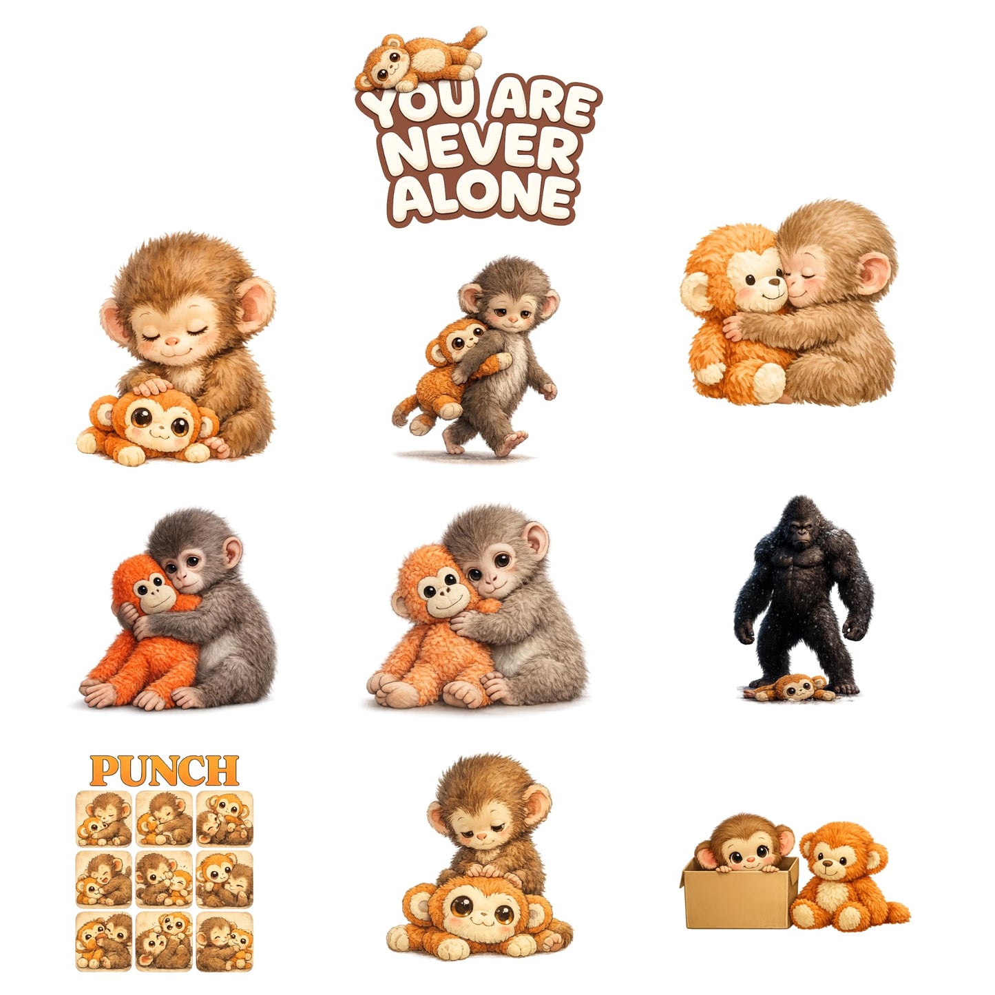 Punch The Monkey Sticker Pack 10pcs – 3” Cute Meme Stickers – Funny Viral Vinyl Decals for Laptop, Water Bottle, Phone, Skateboard, Tumbler