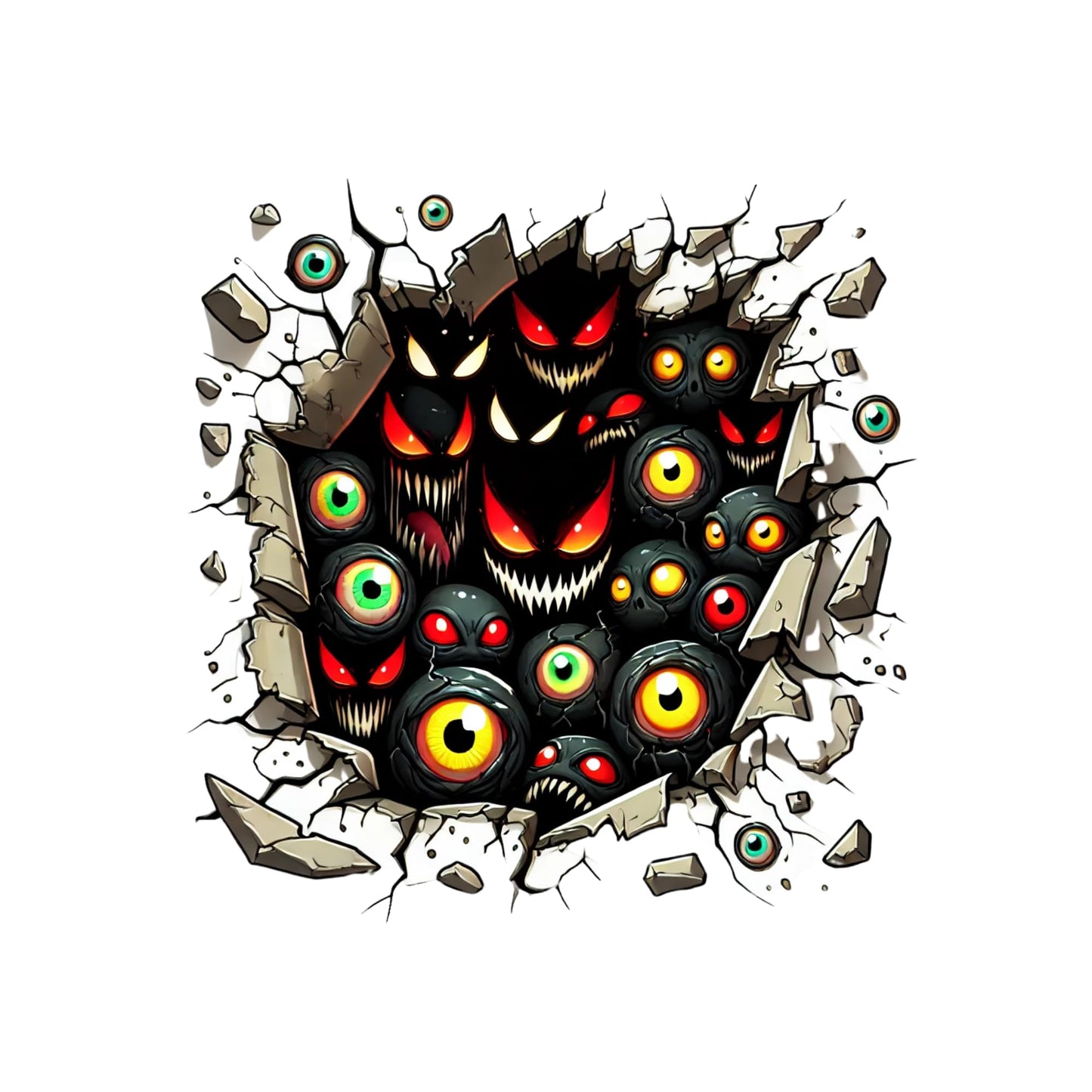 3D Halloween Wall Decal, Spooky Monster Eyes Design, Scary Cracked Wall Effect, 4 Inch Vinyl Sticker