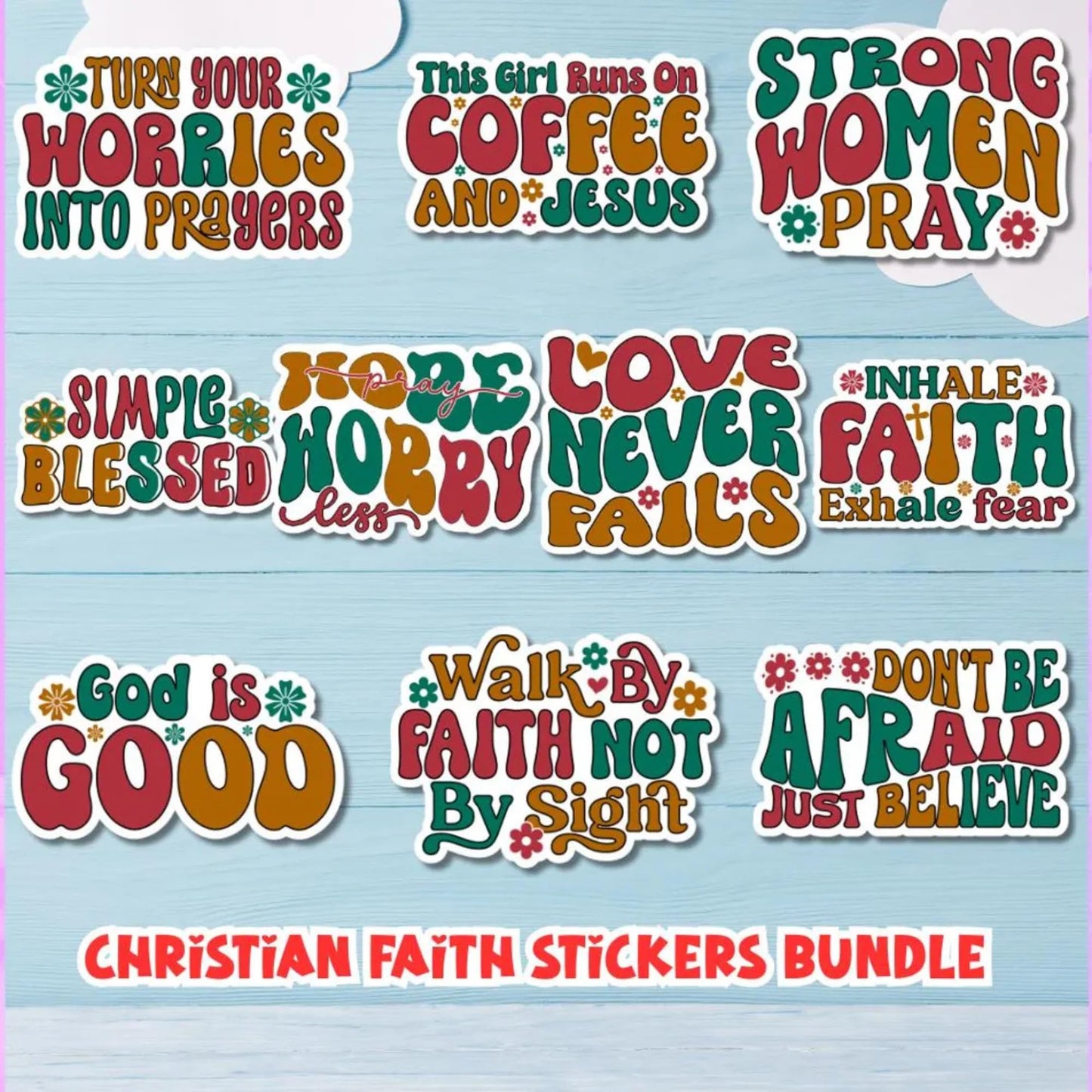 Christian Stickers Pack, 40 Count, 2 Inch Bible Verse and Faith Stickers, Waterproof Vinyl Religious Stickers for Water Bottles, Laptops, Journals, Phone Cases