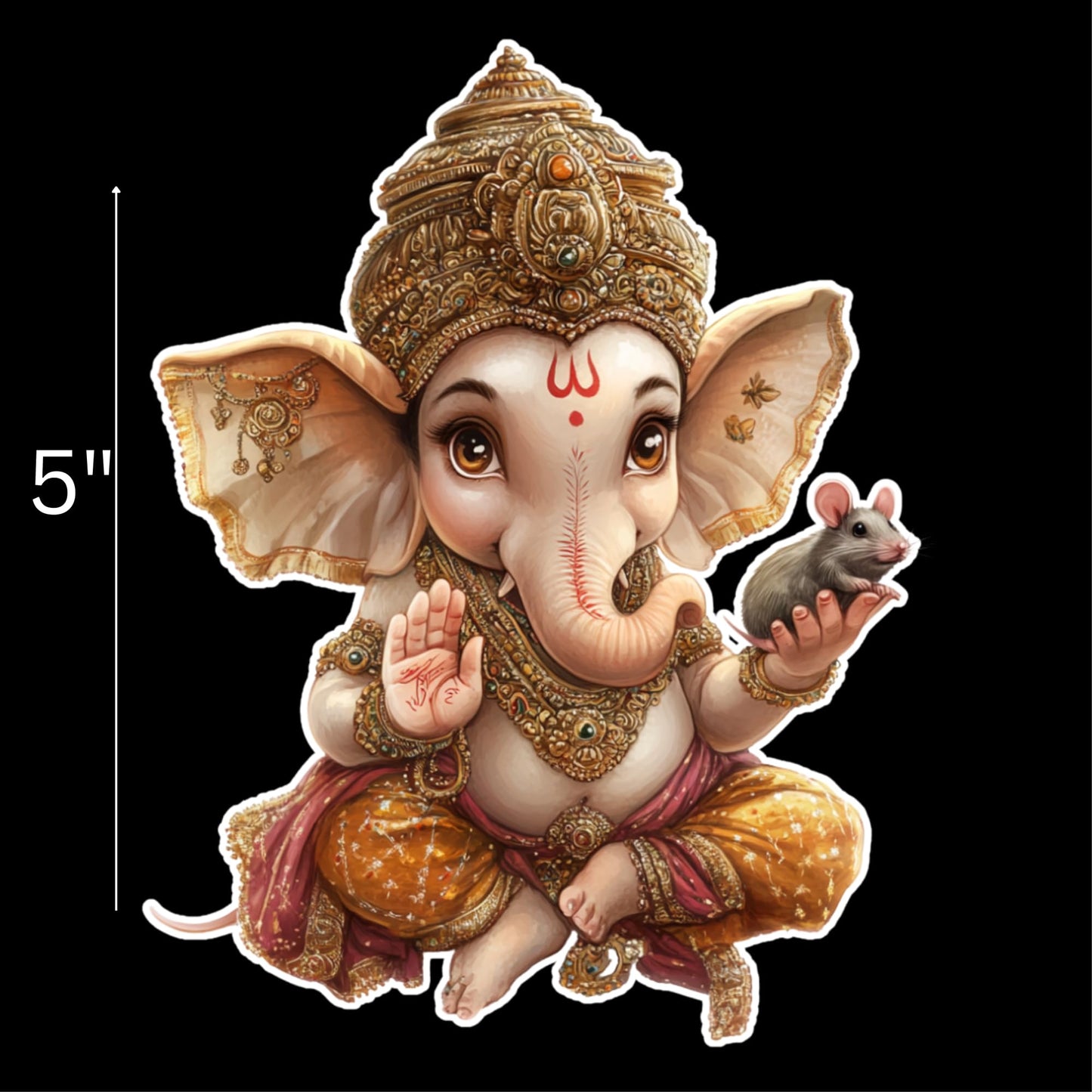 Baby Ganesha Vinyl Sticker, 5 Inch Decorative Hindu Art Decal for Laptops, Water Bottles, Cars, Notebooks