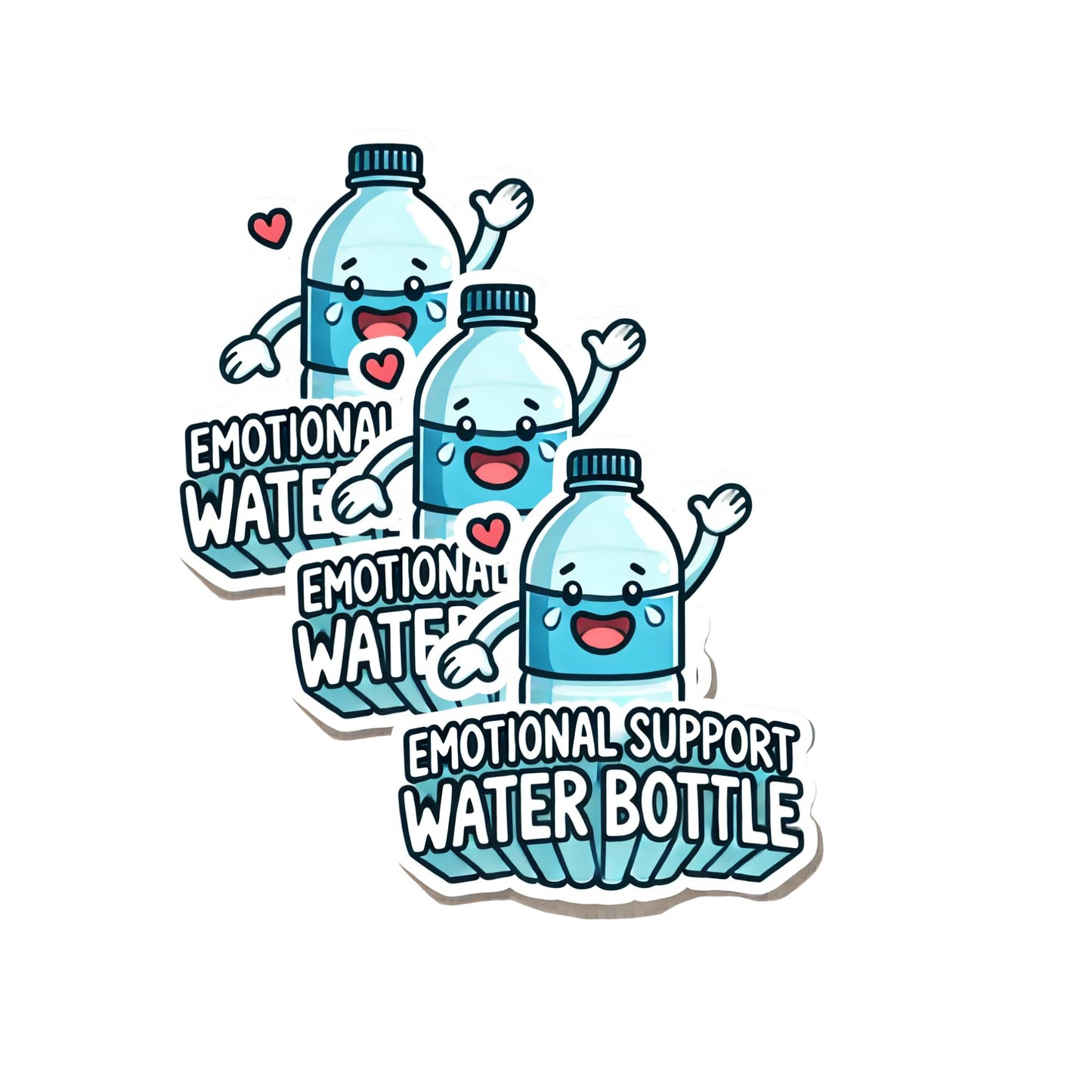Emotional Support Water Bottle Vinyl Sticker (3X), Three Cute Cartoon Design, Decal for Bottles, Laptops by RockPaperStikrz