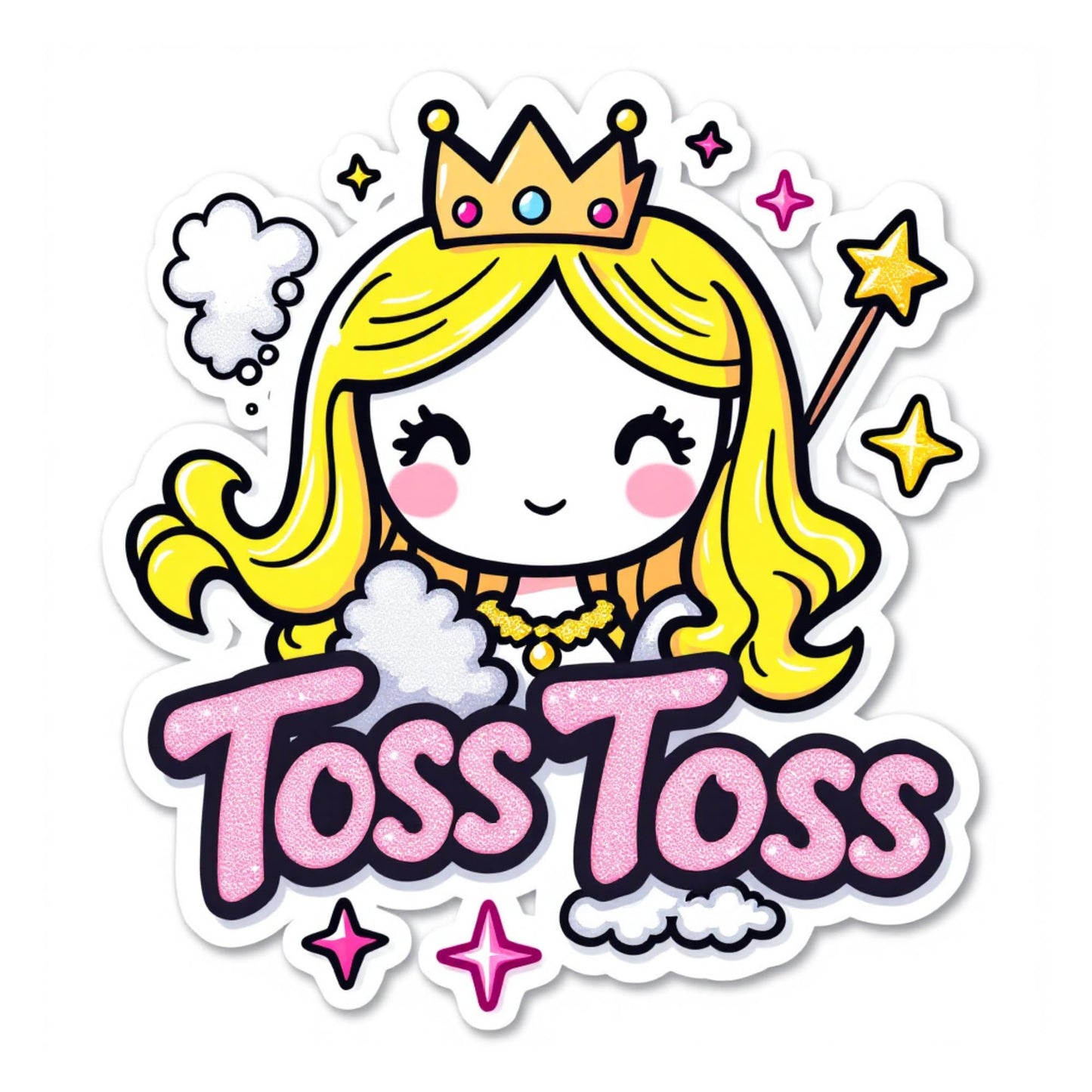 Wicked Musical Inspired Hair Toss Princess Vinyl Sticker, 3 x 2.8 inches, Kawaii Design with Crown and Stars