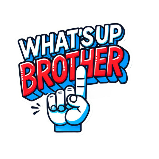 What's Up Brother Vinyl Sticker, Red and Blue Design by RockPaperStikrz