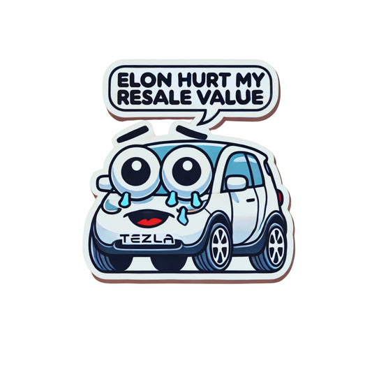 Funny Car Elon Vinyl Sticker, Resale Value Design, Vinly Sticker for Laptops and Water Bottles