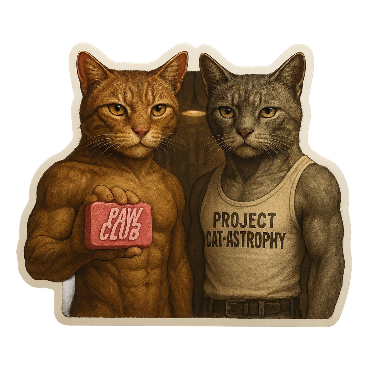 PAW Club Muscular Cat Parody Vinyl Stickers, 3 Inch, UV-Resistant Gloss Finish, Funny Project Cat-astrophy Design, 3 Pack Decals for Laptop, Water Bottle, Car