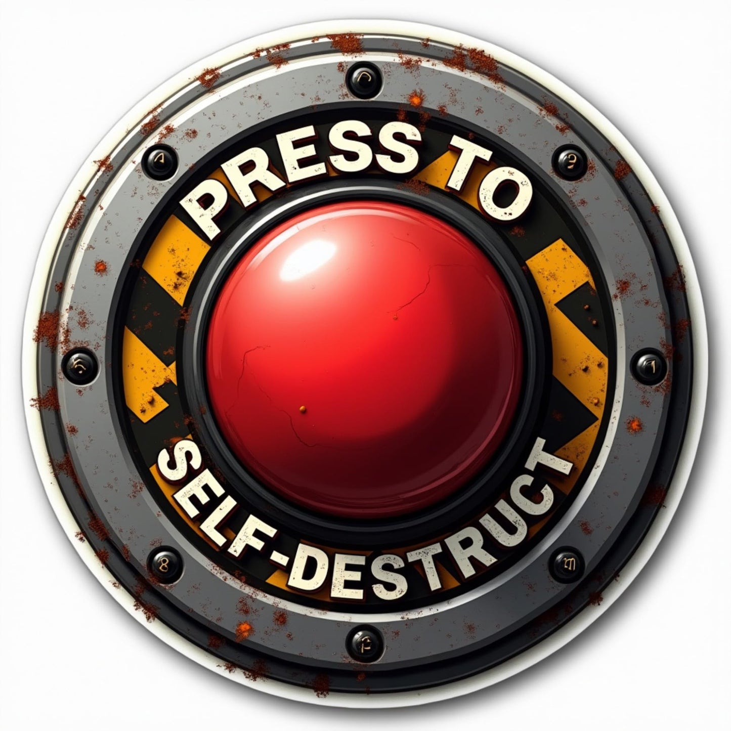Press to Self-Destruct Vinyl Sticker, Emergency Button Design, Red and Black