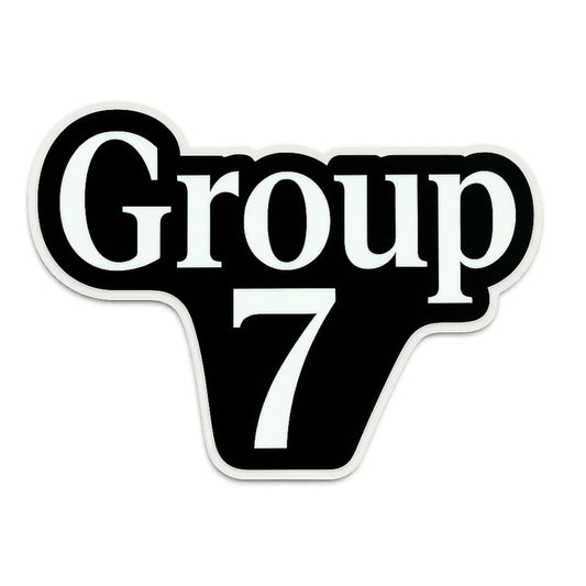 Group 7 – 5-Inch Premium Vinyl Sticker | Black Gloss Die-Cut Decal | Waterproof & UV-Protected | Bold Modern Typography Design